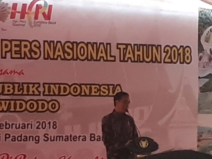 Presiden Joko Widodo (Jokowi) dalam acara Puncak Hari Pers Nasional 2018, Padang, (9/2/2018)