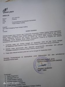 Surat Edaran Penutupan Pasar Kelapa Gading Ditutup Sementara